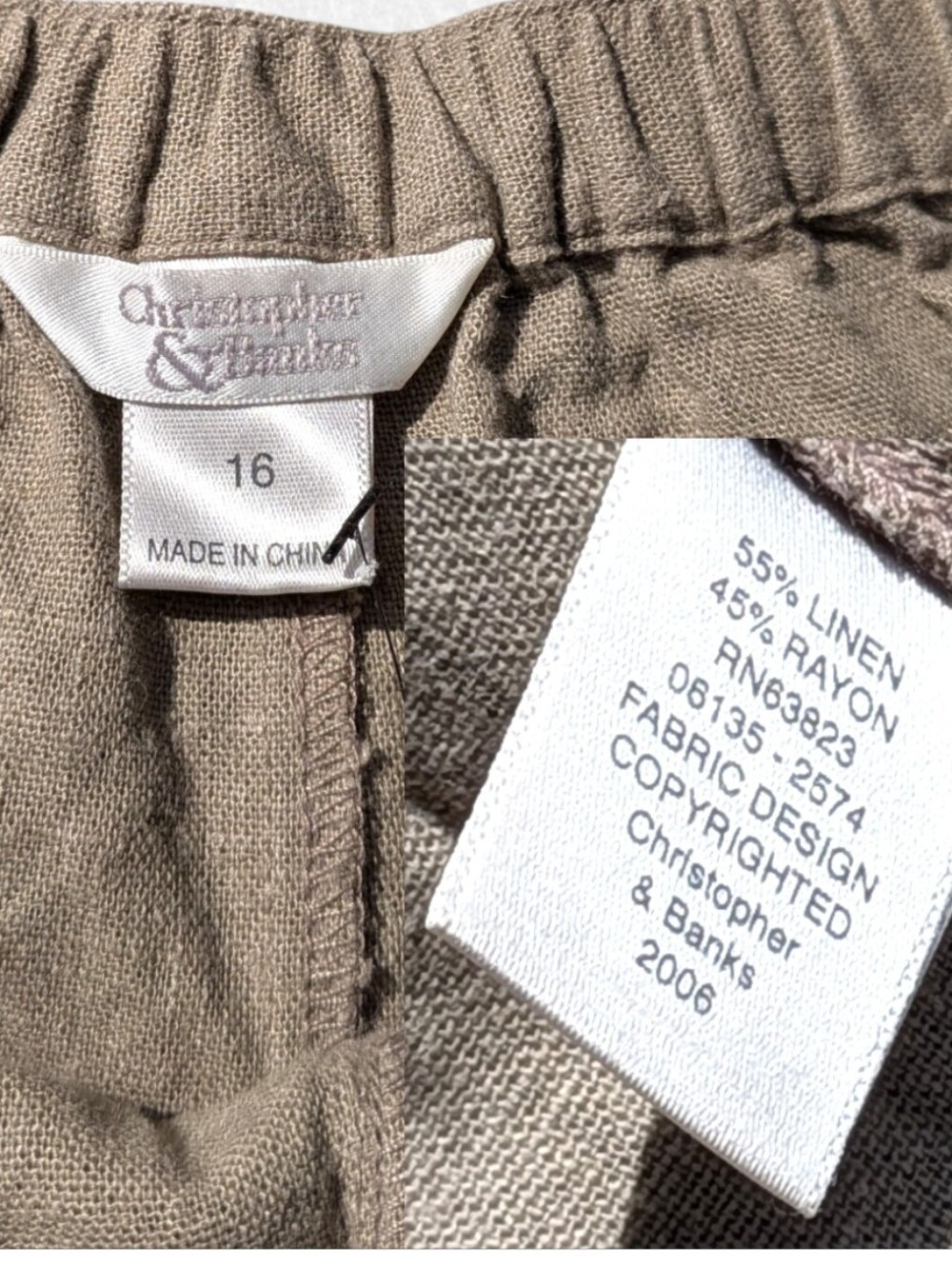Christopher & Banks Midi A-Line Linen Blend Skirt in Taupe With Bottom Stitching - Picture 4 of 6